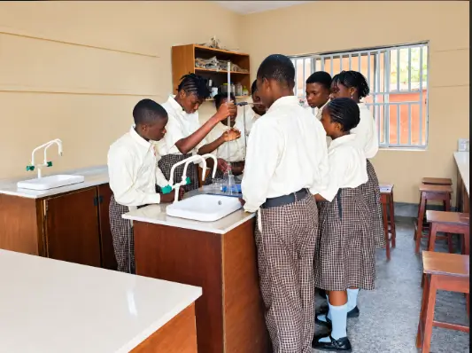Students in chemistry laboratory.